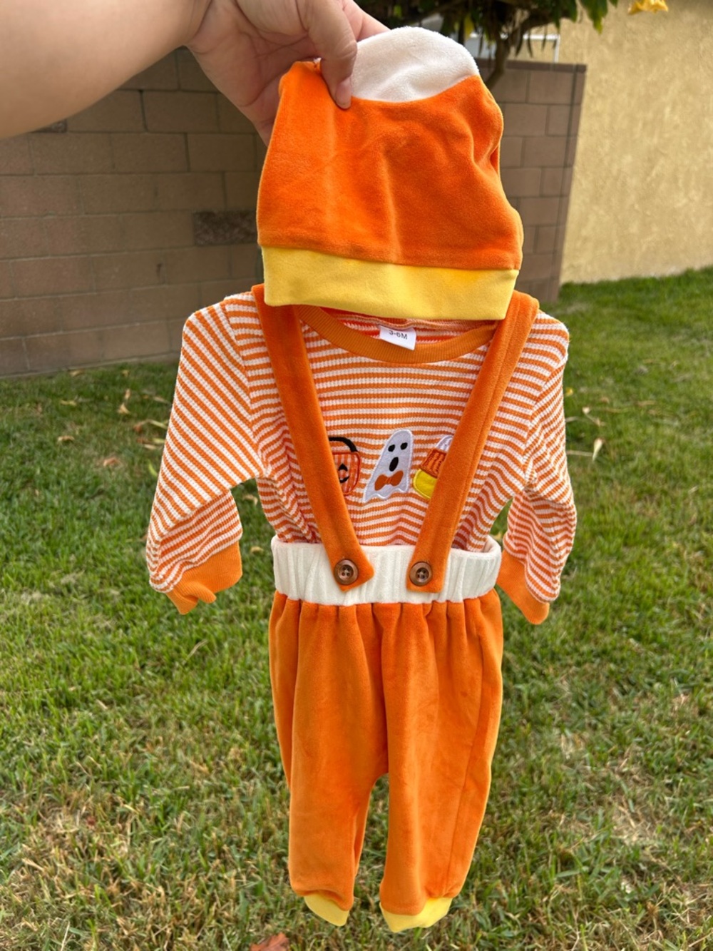 Orange Striped Halloween Ghost Kids One-Piece with Hat